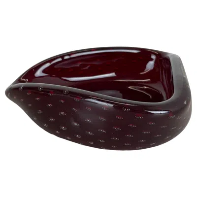 Pre-owned Alessandro Mandruzzato Xl Glass Bullicante "red" Bowl Element Shell Ashtray Venini Murano, Italy, 1970 In Black