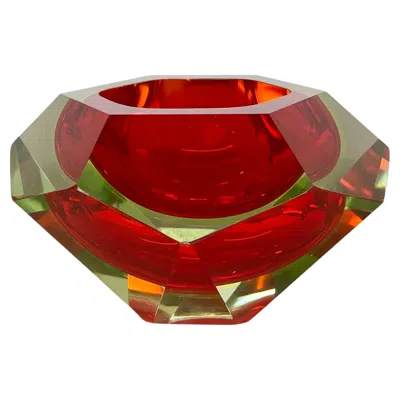 Pre-owned Alessandro Mandruzzato Xxl 2.1kg Murano Glass Faceted "diamond" Sommerso Element Ashtray, Italy, 1970s In Red