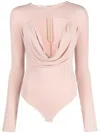 Alessandro Vigilante Cut-out Cowl-effect Bodysuit In Pink