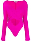 Alessandro Vigilante Fitted Bodysuit With Deep V-neck And Side Draping In Pink