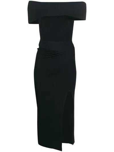Alessandro Vigilante Off-shoulder Ribbed Knit Dress In 001