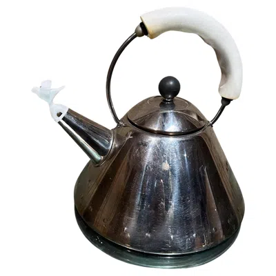 Pre-owned Alessi 1980s Vintage  Tea Kettle Stainless And White Italy