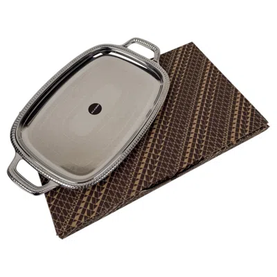 Pre-owned Alessi 710-40 Stainless Steel Tray, Ornate Chased Decoration, Empire Style, 70s In Gray