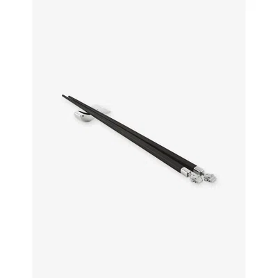Alessi Black Anna Wood And Stainless-steel Chopsticks And Stand Set
