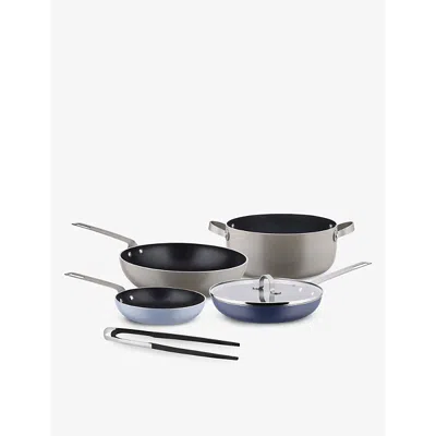 Alessi Blue Tama Aluminium Stainless Steel Pots And Pans Set In Metallic