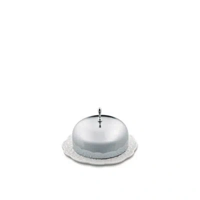 Alessi Dressed Butter Dish In White,silver