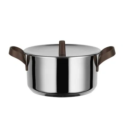 Alessi Edo Casserole With Two Handles In Silver,brown