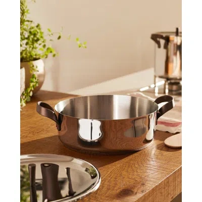 Alessi Edo Low Casserole With Two Handles In Silver,brown