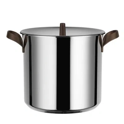 Alessi Edo Stockpot In Silver,brown