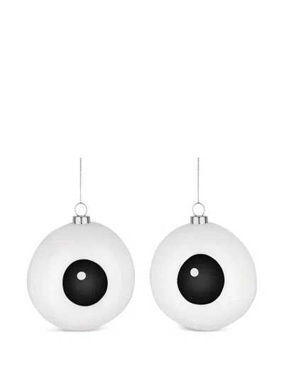 Alessi Eye-motif Bauble Ornament (set Of Two) In White