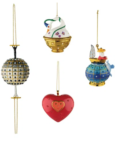 Alessi Hand-painted Porcelain Decorations (set Of Four) In Multicolour
