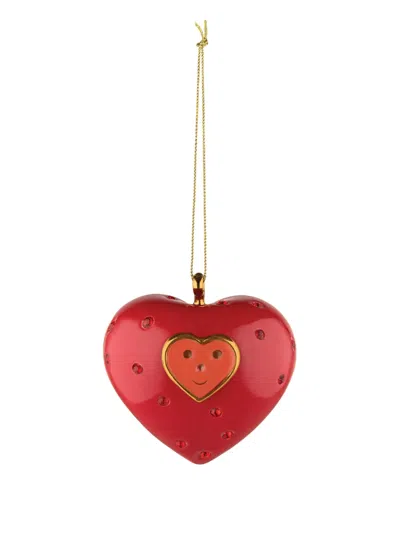 Alessi Heart And Heart Ornament In Red