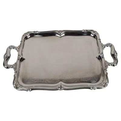 Pre-owned Alessi Italian Large Vintage Stainless Steel Tray In Baroque Style By  60s In Gray