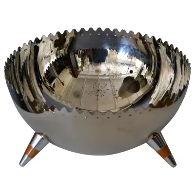 Pre-owned Alessi Italian Sculptural Stainless-steel Salad Bowl With Tripod Legs By  In Gray