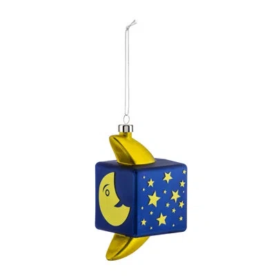Alessi Le Palle Quadrate Mooncube Christmas Ornament In Blue,yellow