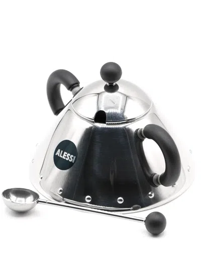 Alessi Logo-print Sugar Bowl & Spoon Set In Zuccheriera Con Cucchiaino In Acciaio Inox 18/10 Manico Nero