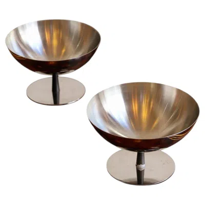 Pre-owned Alessi Pair Of  Stainless Steel Pedestal Bowls, Italy, 1970s In Brown
