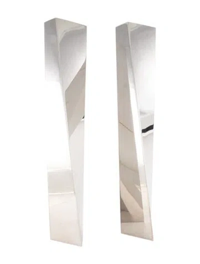 Pre-owned Alessi Pair Of Zaha Hadid Crevasse Vases W/ Tags In Metallic