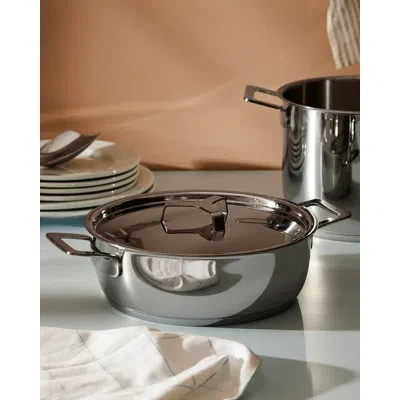 Alessi Pots&pans Low Casserole With Two Handles In Silver