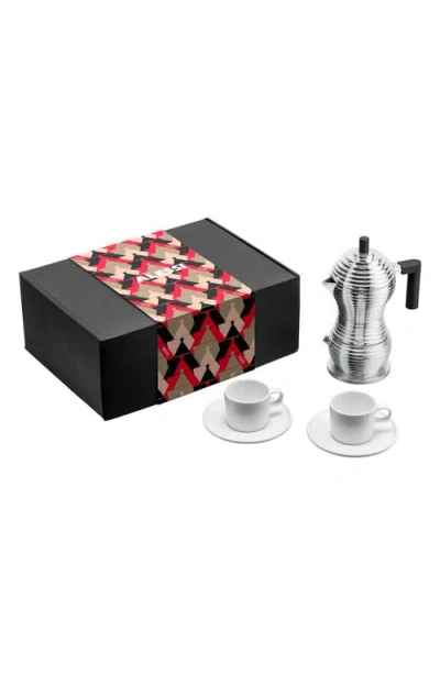 Alessi Pulcina 3-cup Espresso Coffee Maker & 4-piece Mocha Cup Gift Set In Black