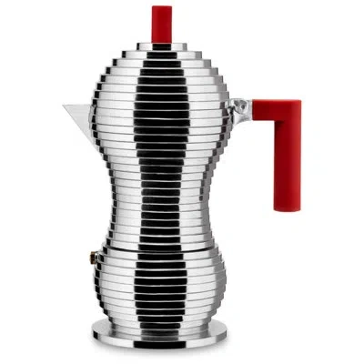 Alessi Pulcina" Stove Top Espresso 6 Cup Coffee Maker In Aluminum, Red