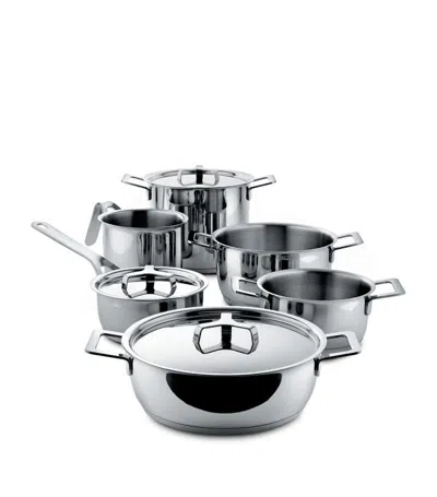 Alessi Set Of 9 Steel Pans In Gray