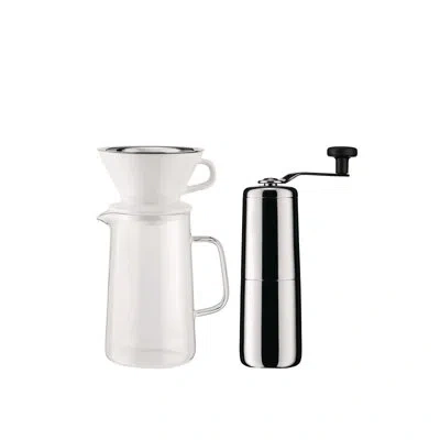 Alessi Slow Drip Coffee Maker And Grinder Set In Stainless Steel,white