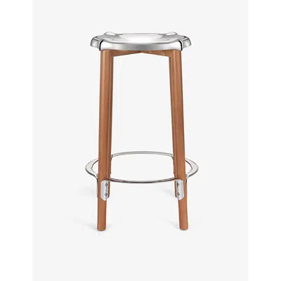 Alessi Stainless Steel Phillippe Starck High Steel And Beechwood Stool 65cm In Gold