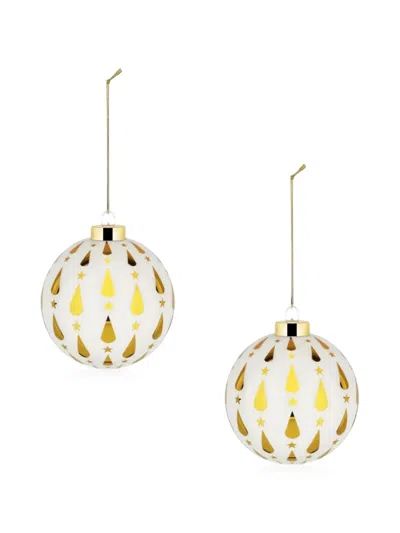 Alessi Star-print Teardrop-detail Baubles (set Of Two) In White