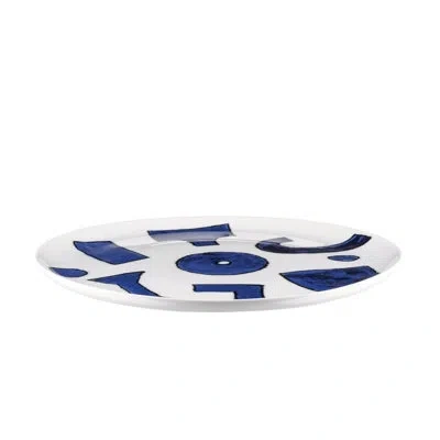 Alessi Yunokiware, Flat Plate In White,blue