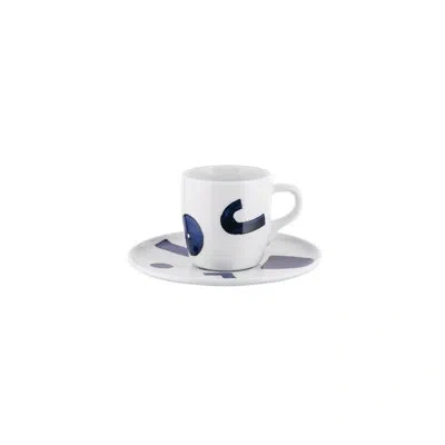 Alessi Yunokiware, Mocha Cup + Saucer In Blue,white