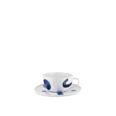 Alessi Yunokiware, Teacup + Saucer In Blue,white