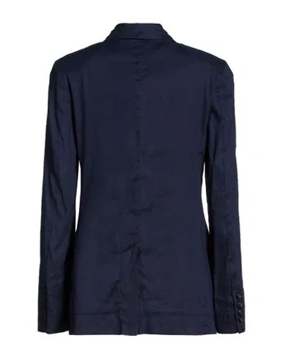 Alessia Santi Woman Blazer Navy Size 8 Linen, Viscose, Elastane In Blue