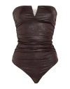 Alessia Santi Woman Bodysuit Dark Brown Size 1 Polyester, Elastane