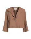 Alessia Santi Woman Jacket Brown Size 4 Linen, Cotton, Elastane In Brown