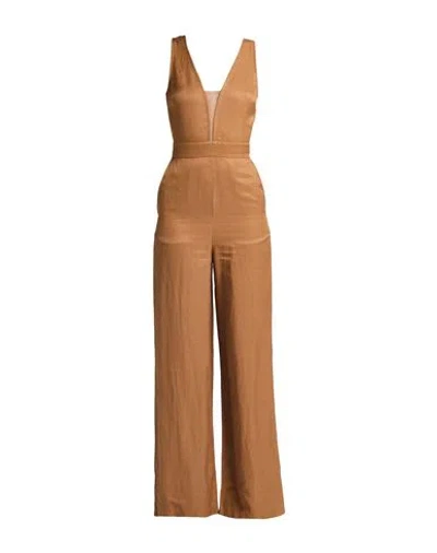 Alessia Santi Woman Jumpsuit Camel Size 4 Viscose, Linen, Polyamide In Brown