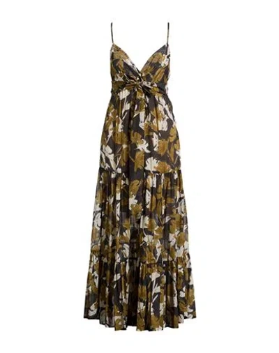 Alessia Santi Woman Maxi Dress Military Green Size 6 Cotton In Brown