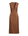 Alessia Santi Woman Midi Dress Brown Size 10 Viscose, Linen
