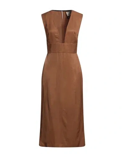Alessia Santi Woman Midi Dress Brown Size 10 Viscose, Linen