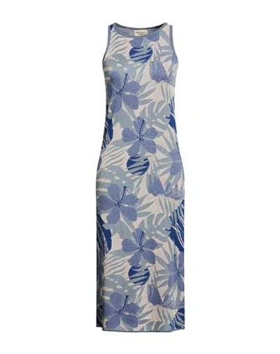 Alessia Santi Woman Midi Dress Slate Blue Size 3 Viscose, Polyamide, Metallic Fiber, Polyester In Animal Print