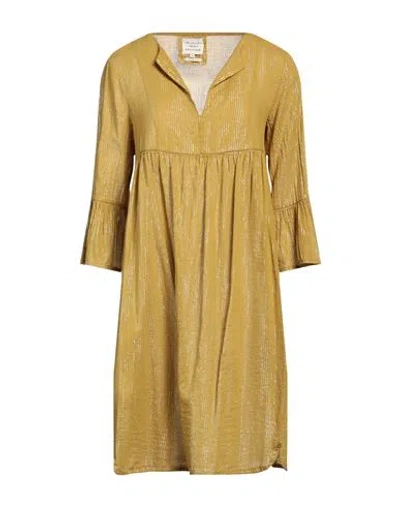Alessia Santi Woman Mini Dress Mustard Size 10 Cotton, Polyester In Animal Print