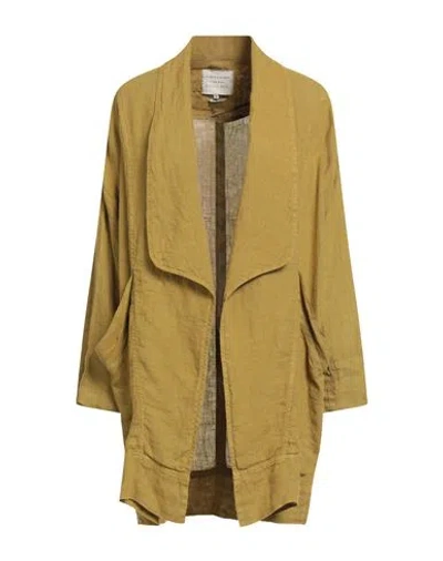 Alessia Santi Woman Overcoat & Trench Coat Mustard Size 8 Linen In Green
