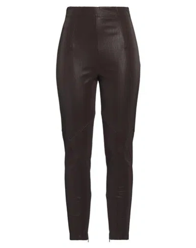 Alessia Santi Woman Pants Dark Brown Size 12 Polyester, Elastane, Polyurethane Resin