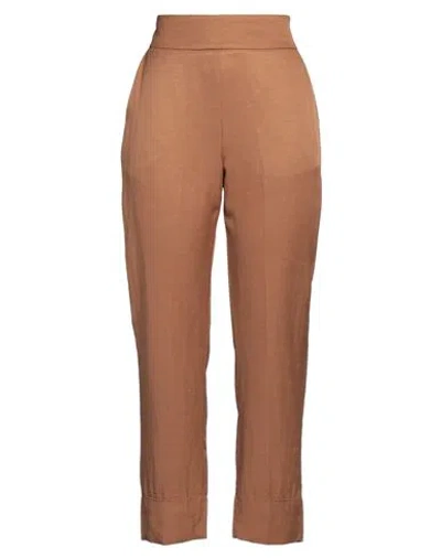 Alessia Santi Woman Pants Tan Size 6 Viscose, Linen In Brown