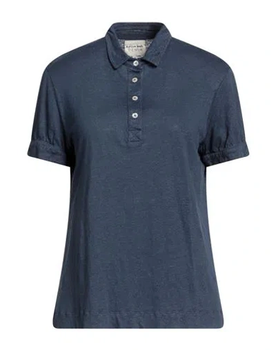 Alessia Santi Woman Polo Shirt Navy Blue Size 8 Linen