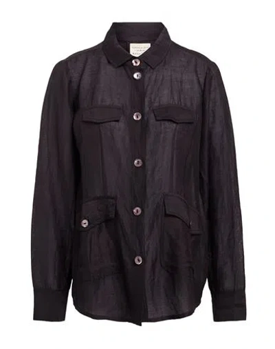 Alessia Santi Woman Shirt Black Size 8 Linen, Viscose, Modal In Brown