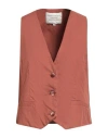 Alessia Santi Woman Tailored Vest Brown Size 8 Linen, Cotton, Elastane