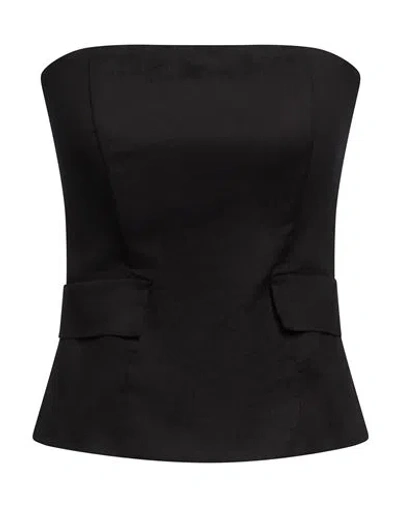 Alessia Santi Woman Top Black Size 6 Linen, Viscose, Elastane In Multi