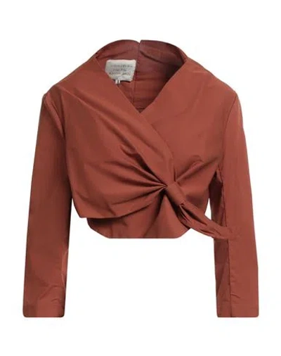 Alessia Santi Woman Top Brown Size 8 Cotton, Polyamide, Elastane