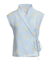 ALESSIA SANTI ALESSIA SANTI WOMAN TOP LIGHT BLUE SIZE 10 COTTON, ELASTANE, SILK